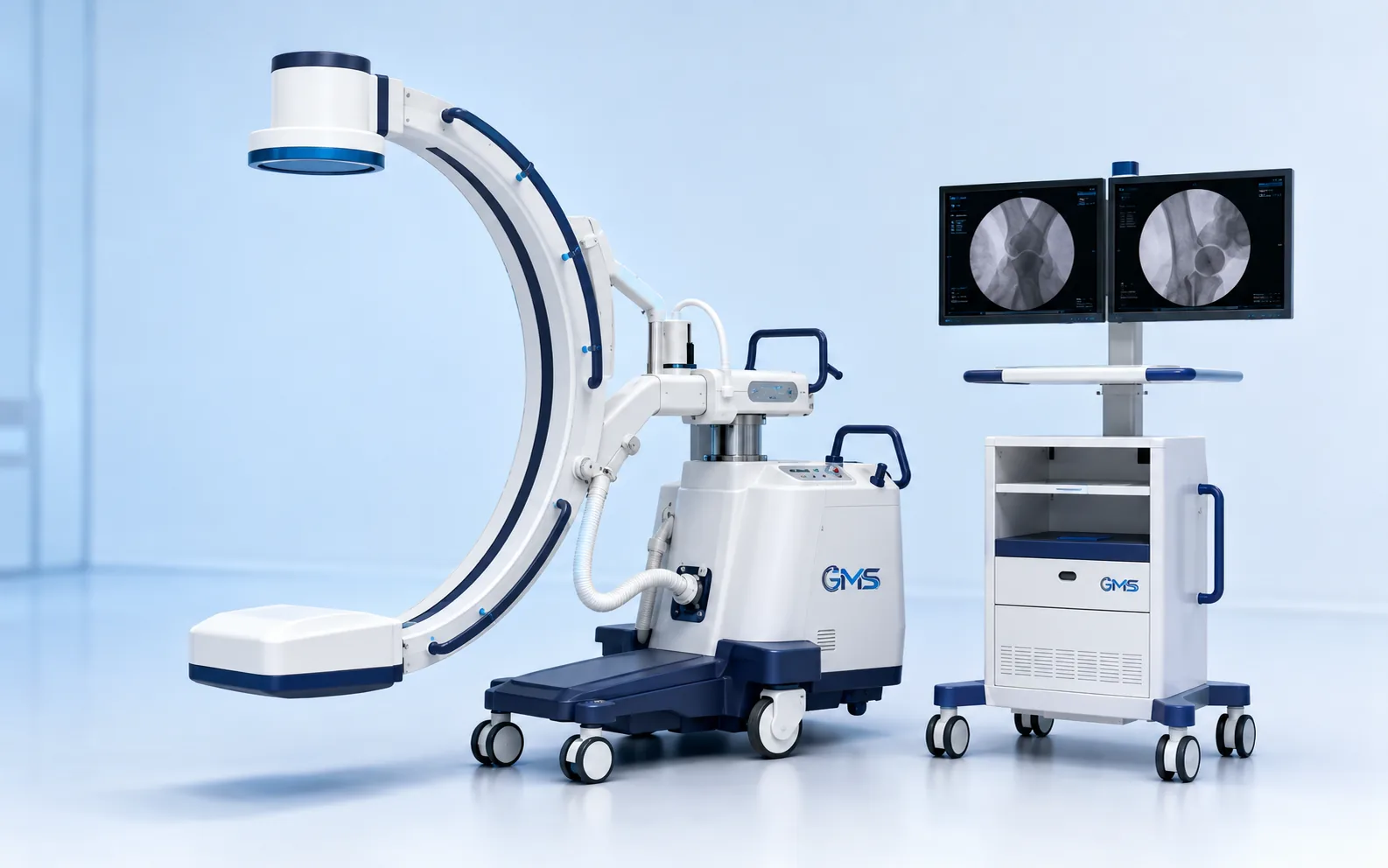 GMS mobile surgical C-arm machine with monitor trolley